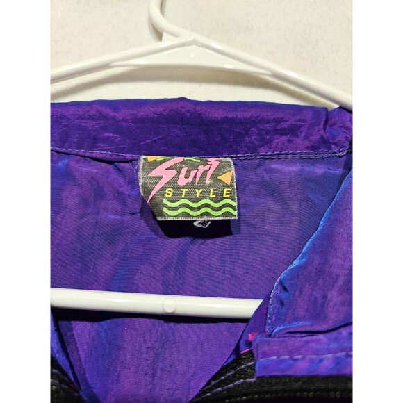 Vintage 90’s Surf Style Iridescent Quarter Zip Windbreaker Purple Blue One Siz - Picture 5 of 8